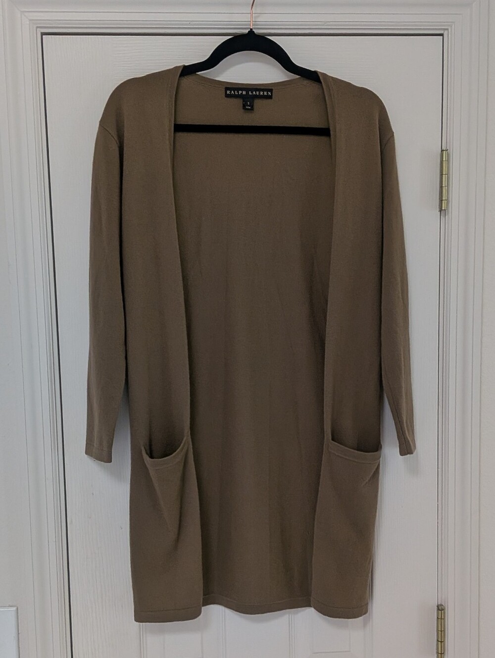 Ralph Lauren Black Label Women's Long Open-Front Brown Cardigan